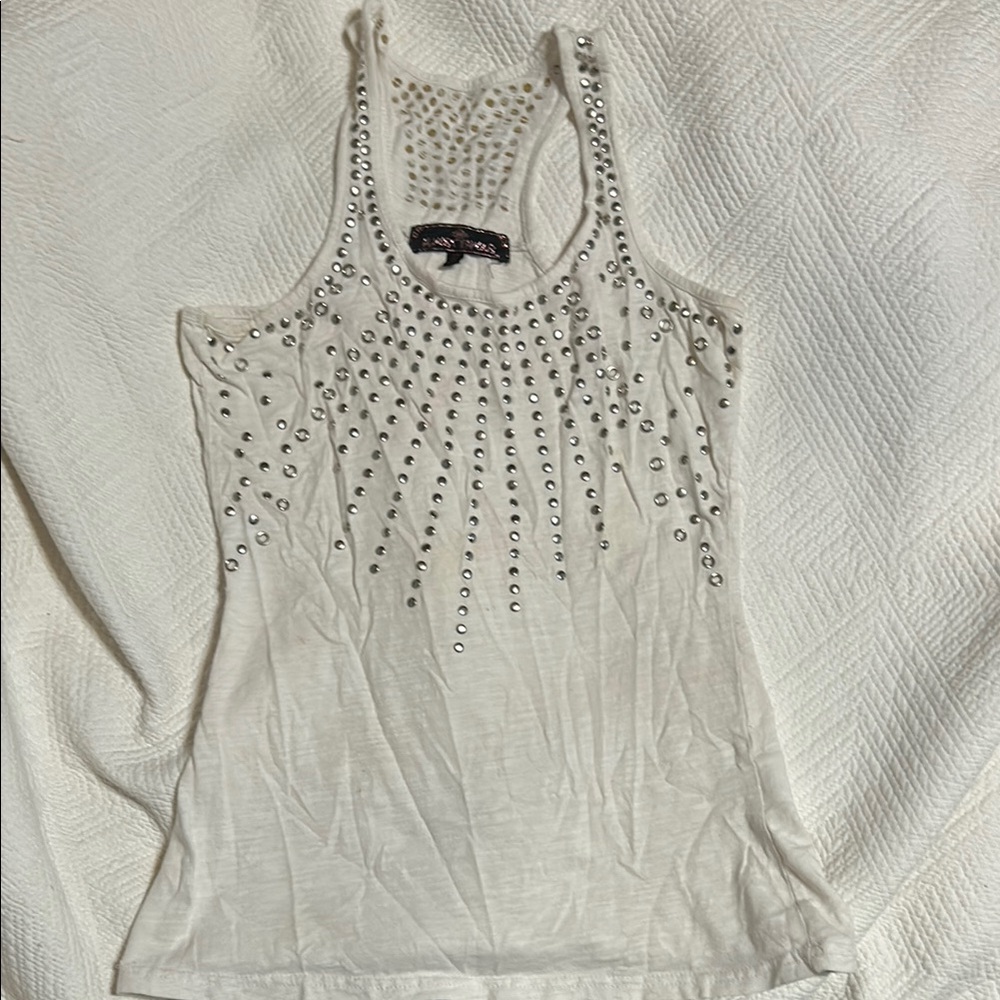 White Embellished Tank Top